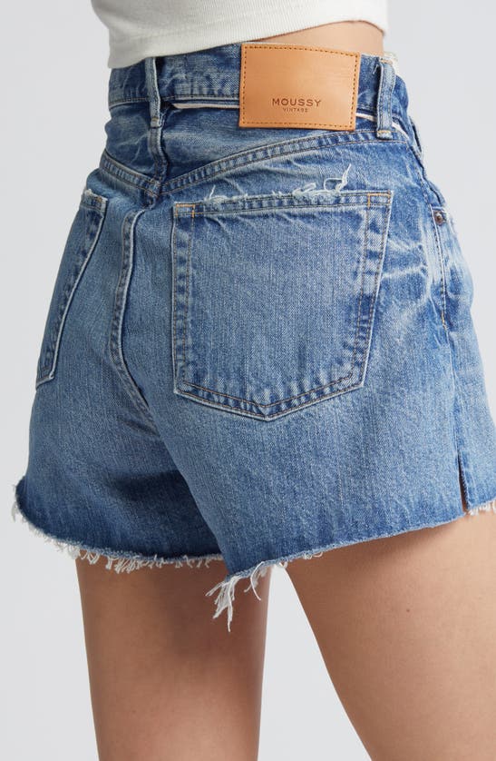 Shop Moussy Dalemere Denim Cutoff Shorts In Blue