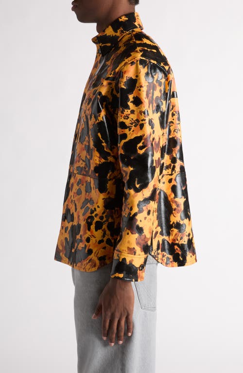 Bottega Veneta Turtle Shell Print Leather Button-up Shirt In 7670 Mango/fondant