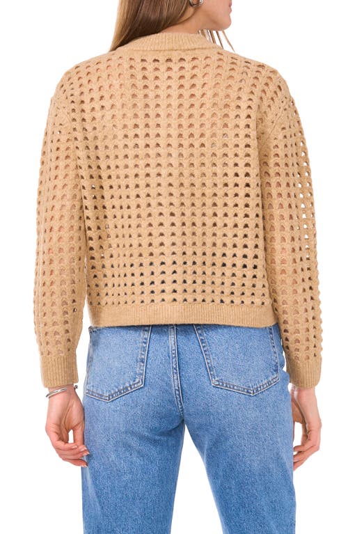 Shop Vince Camuto Pointelle Crewneck Cardigan In Latte Heather