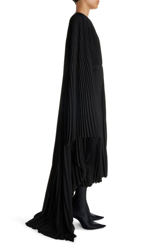Shop Balenciaga Pleated Long Sleeve Caftan Dress In Black