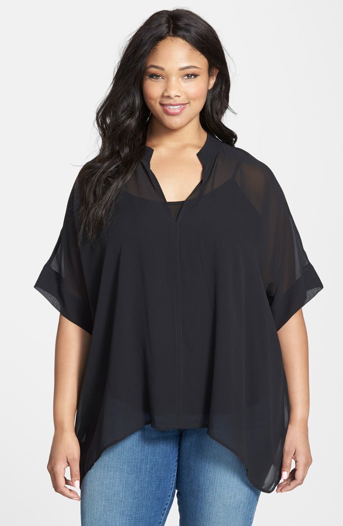 Eileen Fisher Stand Collar Silk Boxy Top (Plus Size) Nordstrom