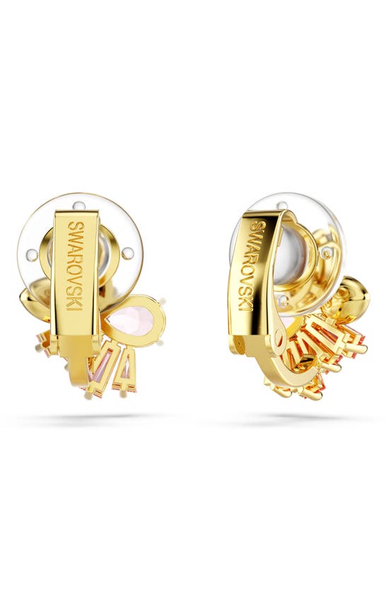 Swarovski Gema Clip Earrings Gold Shiny Pink In Pink