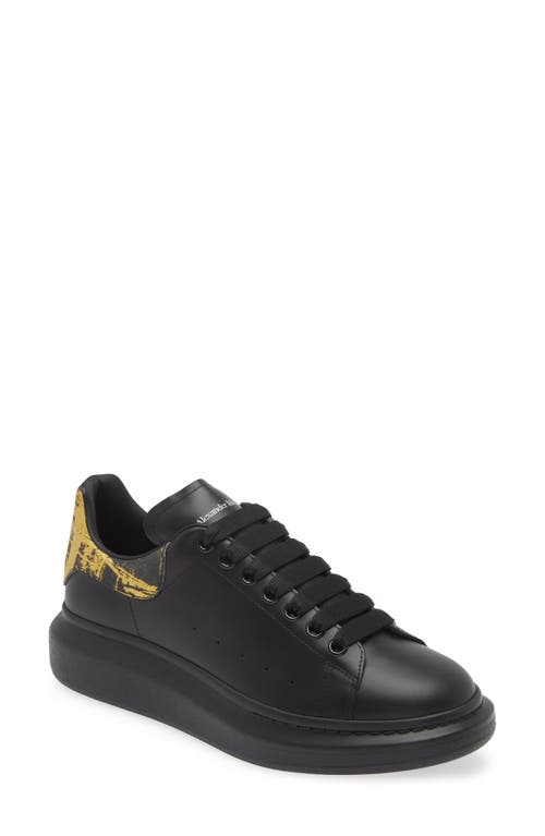 Alexander McQueen Fold Print Oversized Leather Sneaker in Black/Gold at Nordstrom, Size 9Us