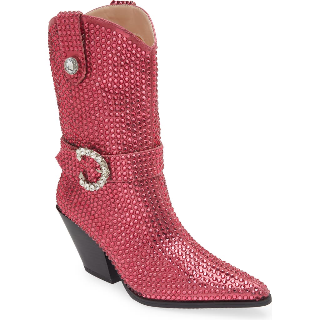 Azalea Wang Federica Crystal Western Boot In Pink