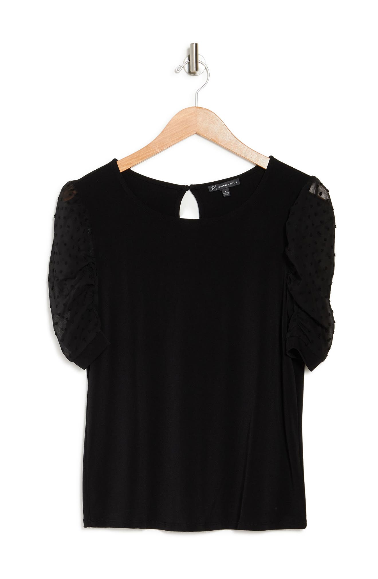 Adrianna Papell Short Clip Dot Puff Crepe Sleeve Moss Shirt In Black