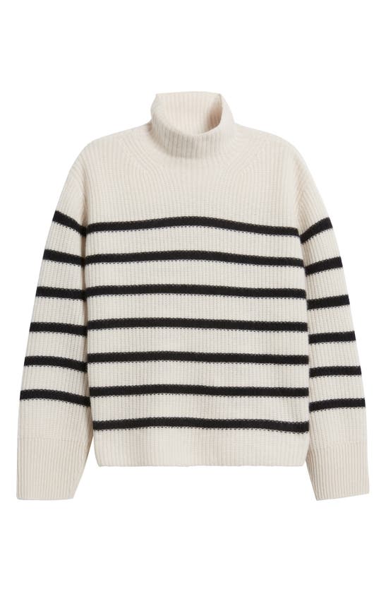 Nordstrom Stripe Cashmere Mock Neck Sweater In Ivory Sand- Black Stripe