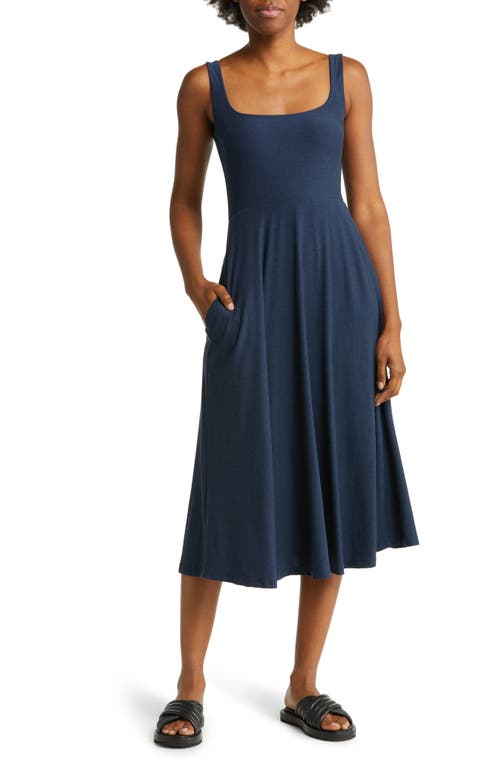 Featherweight Square Neck Midi Dress in Nocturnal Navy