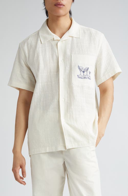 Martini Embroidered Cotton Camp Shirt in Off-White