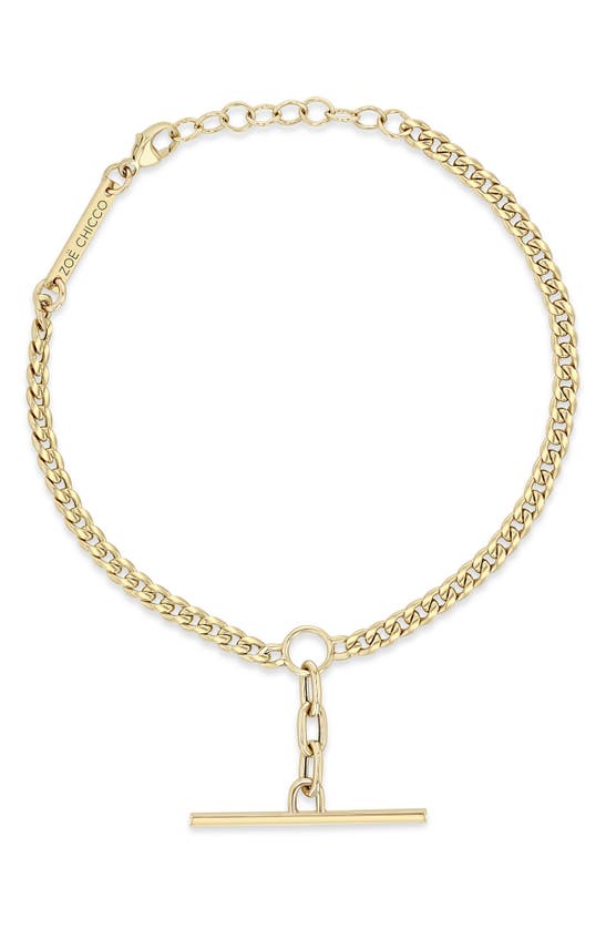 Shop Zoë Chicco Bar Curb Chain Bracelet In Yellow Gold