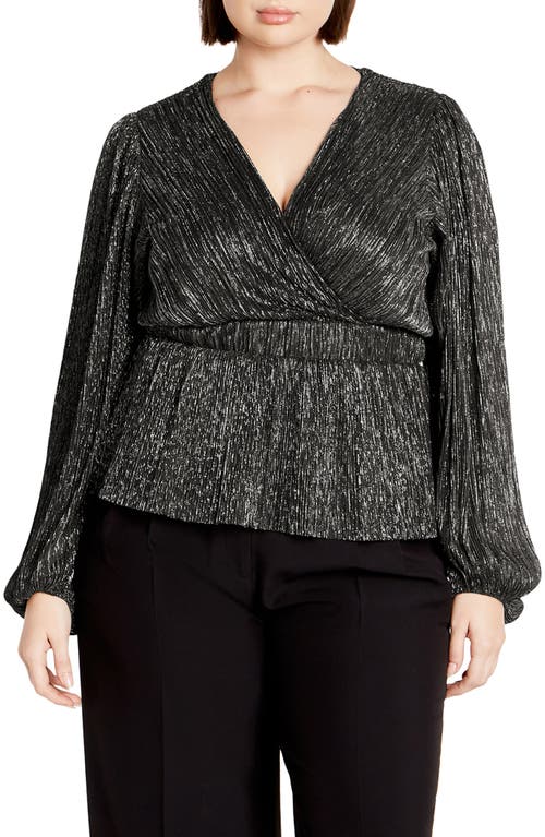 Shop City Chic Lilian Metallic Wrap Front Top In Black