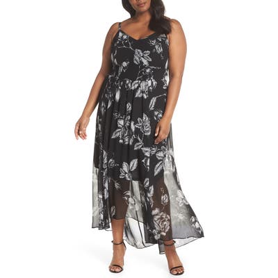 Plus Size City Chic Mono Rose Maxi Dress, Black