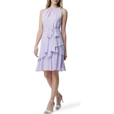 Petite Tahari Hilton Tiered Ruffle Sleeveless Crepe Dress, Purple