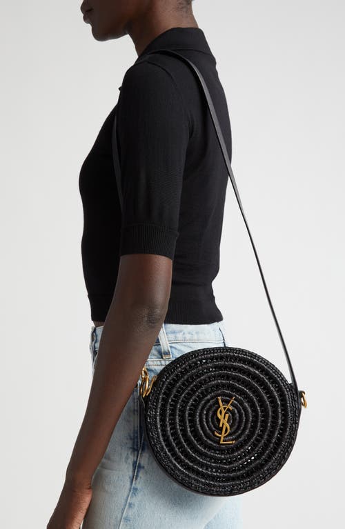 Shop Saint Laurent Woven Raffia Round Camera Bag In Noir/noir