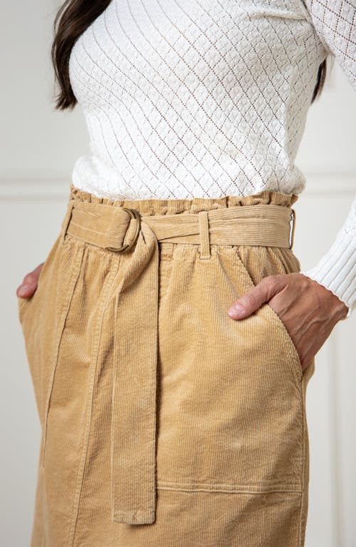 Hope & Henry Organic Cinch Waist Cord Skirt In Khaki Fine Wale