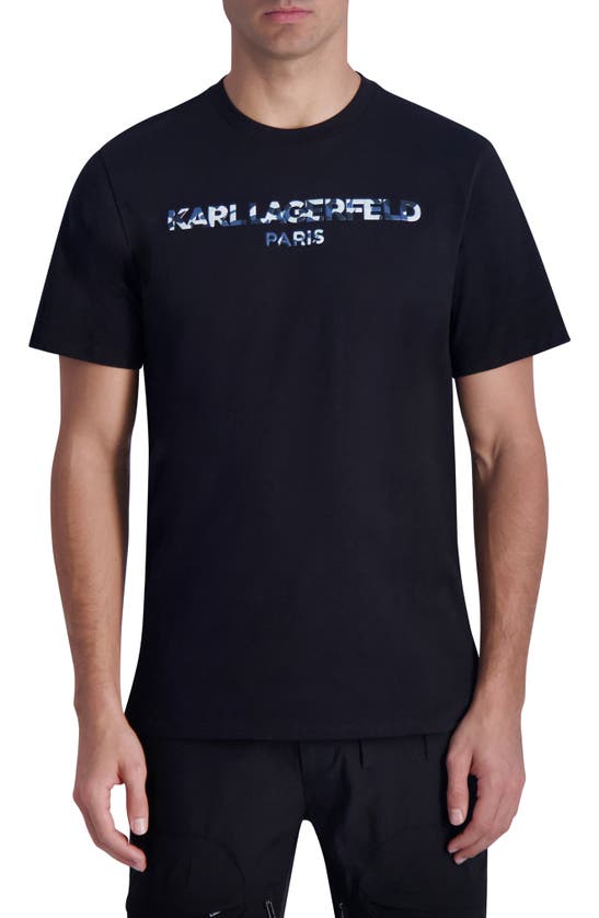Karl Lagerfeld Camo Logo Cotton Graphic T-shirt In Black