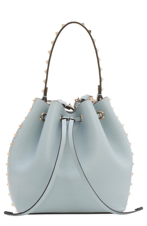 Valentino Garavani Rockstud Leather Bucket Bag in Blu Porcellana at Nordstrom