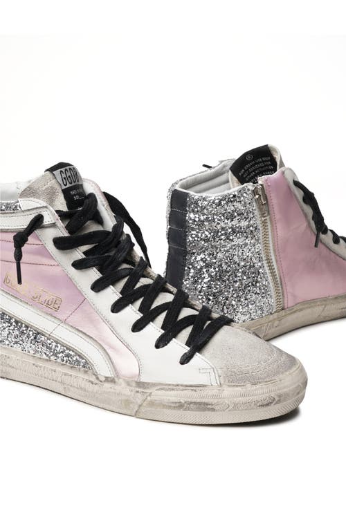 Shop Golden Goose Slide Glitter High Top Sneaker In Salmon Pink/silver/white