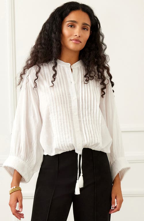 Shop Karen Kane Pintuck Pleat Cotton Button-up Shirt In Off White