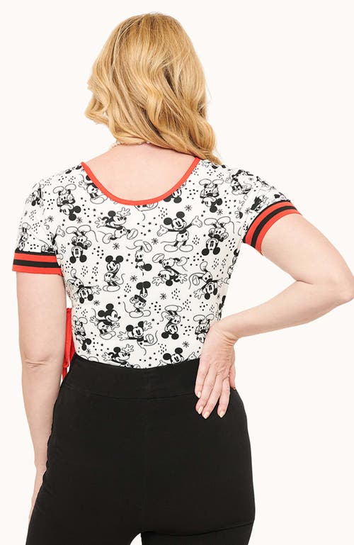 Shop Unique Vintage 3/4 Sleeve Surplice Knit Bodysuit In White Mickey Mouse