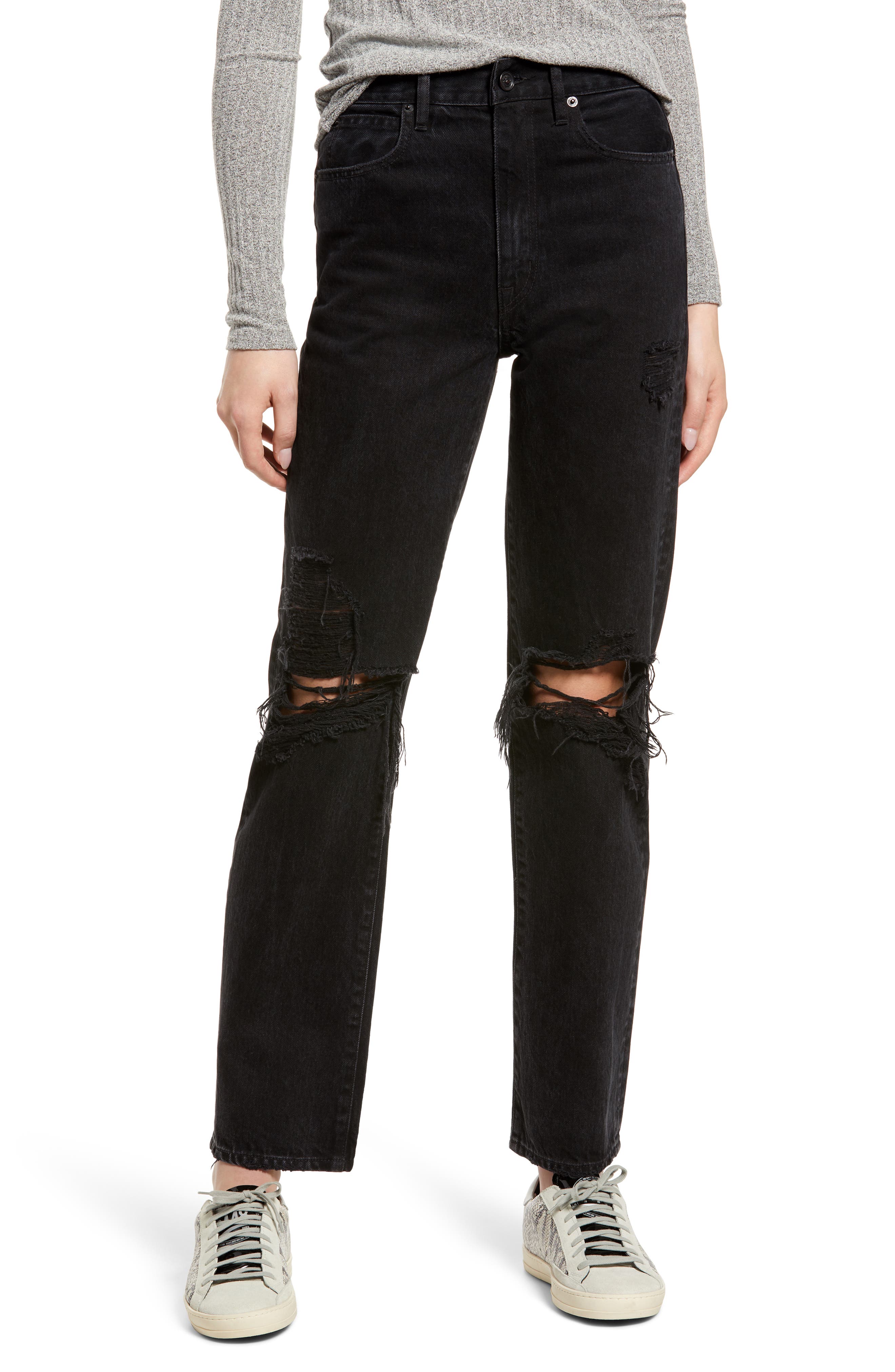 black cropped distressed jeans