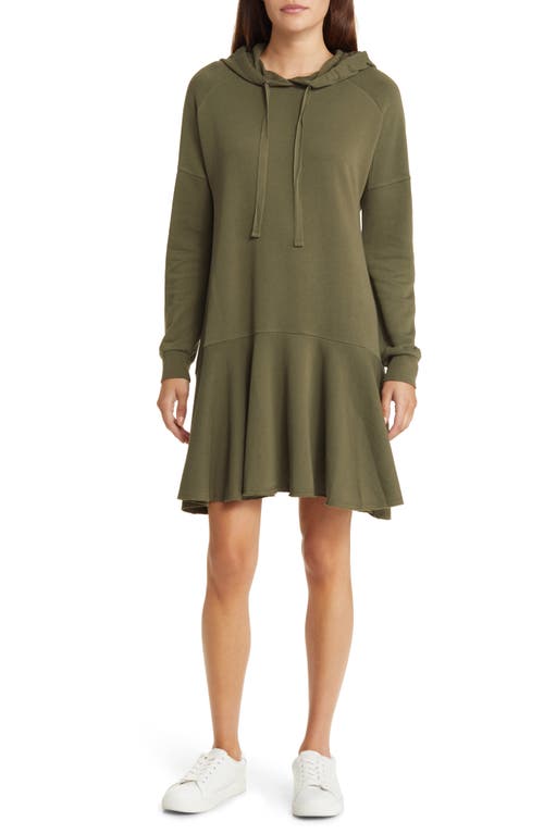 caslon(r) Long Sleeve Flounce Hoodie Dress in Olive Sarma