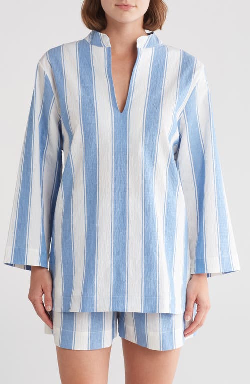 Shop Desmond & Dempsey Feluka Stripe Stretch Cotton Short Pajamas In Blue
