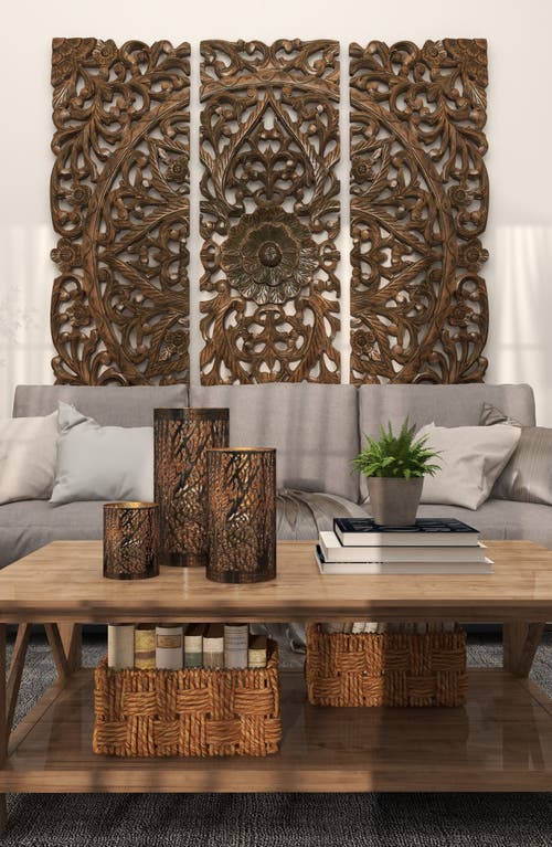 Willow Row Set Of 3 Textured Metal Lantern Candle Holders In Bronze