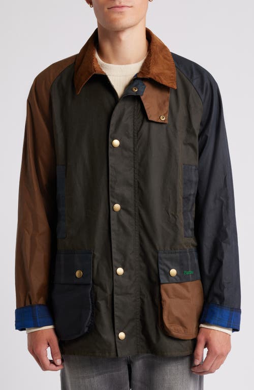 Shop Barbour Patch Water Resistant Waxed Cotton Jacket In Olive