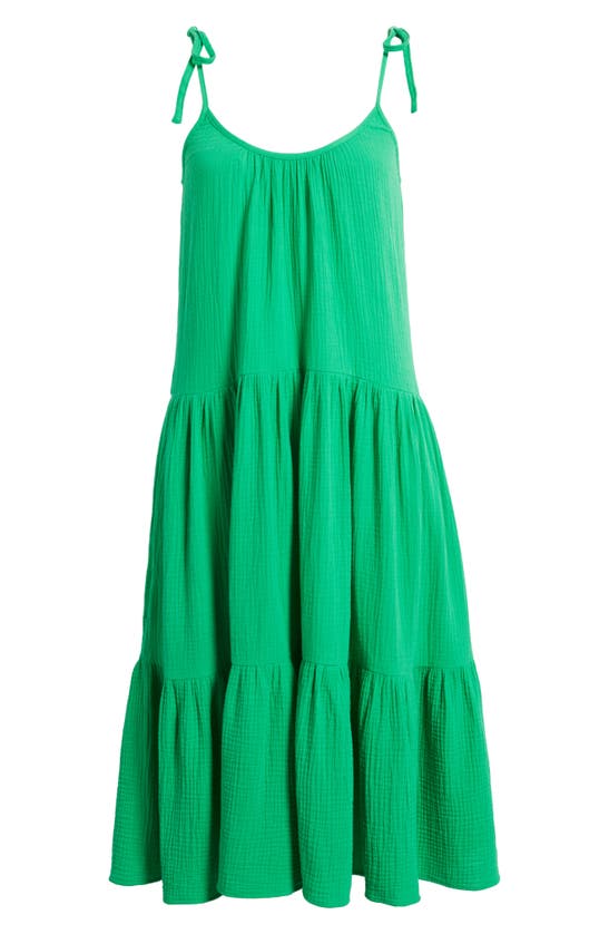Shop Caslon ® Tie Strap Tiered Cotton Gauze Midi Dress In Green Bright