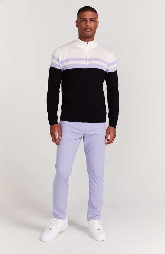 Shop Redvanly Cooper Stripe Quarter Zip Wool Sweater In Black