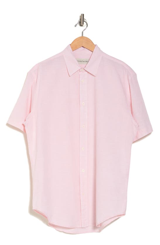 Shop Coastaoro Dax Short Sleeve Linen Blend Button-up Shirt In Coral