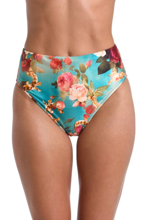 Shop L Agence Vanessa Roses High Waist Bikini Bottoms In Aqua Multi