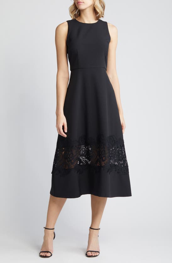 Shop Anne Klein Lace Inset Fit & Flare Midi Dress In Anne Black
