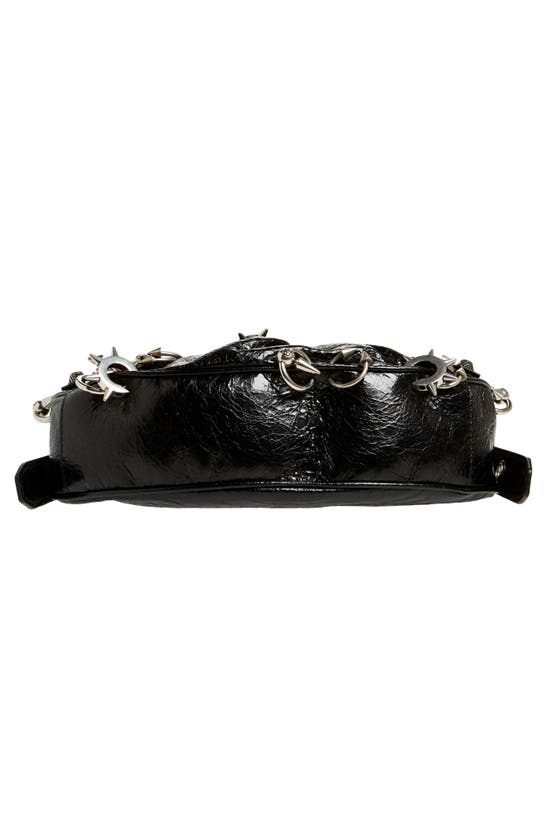 Shop Balenciaga Extra Small Le Cagole Spikes Lambskin Leather Shoulder Bag In Black