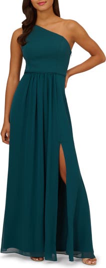 Adrianna Papell One-Shoulder Crepe Chiffon Gown | Nordstrom