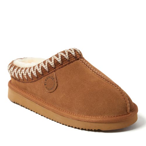 DEARFOAMS Fireside Greta Genuine Shearling Clog Slipper with Taping in Chestnut 