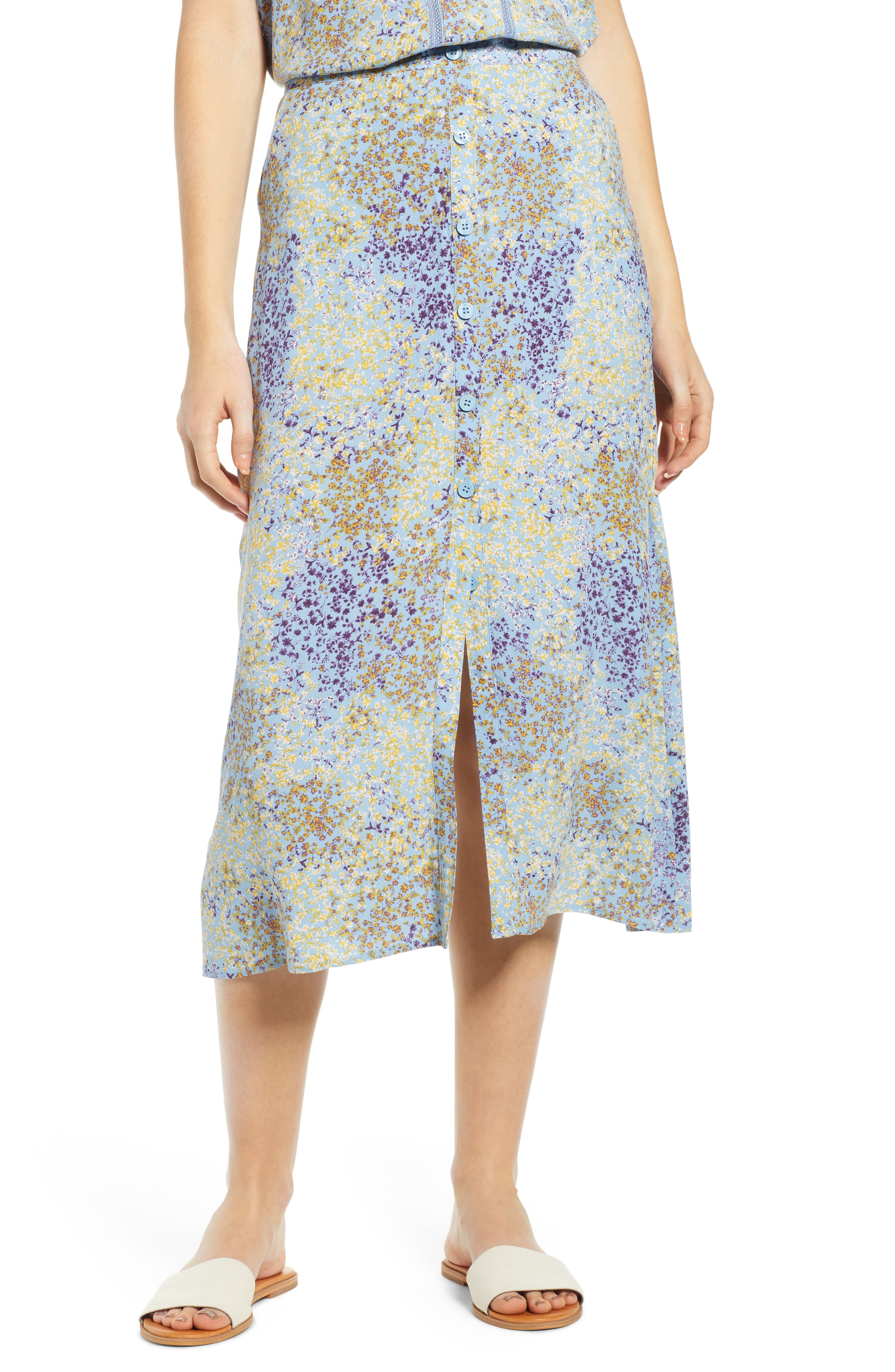 Hinge Floral Midi Skirt, Blue