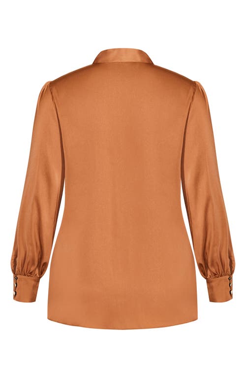 City Chic In Awe Tie Neck Blouse In Toffeednu