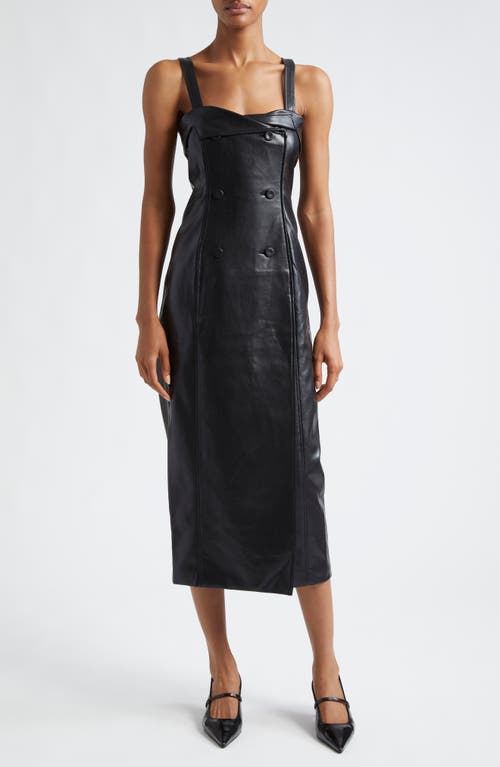 Shop Cinq À Sept Tessa Faux Leather Midi Dress In Black