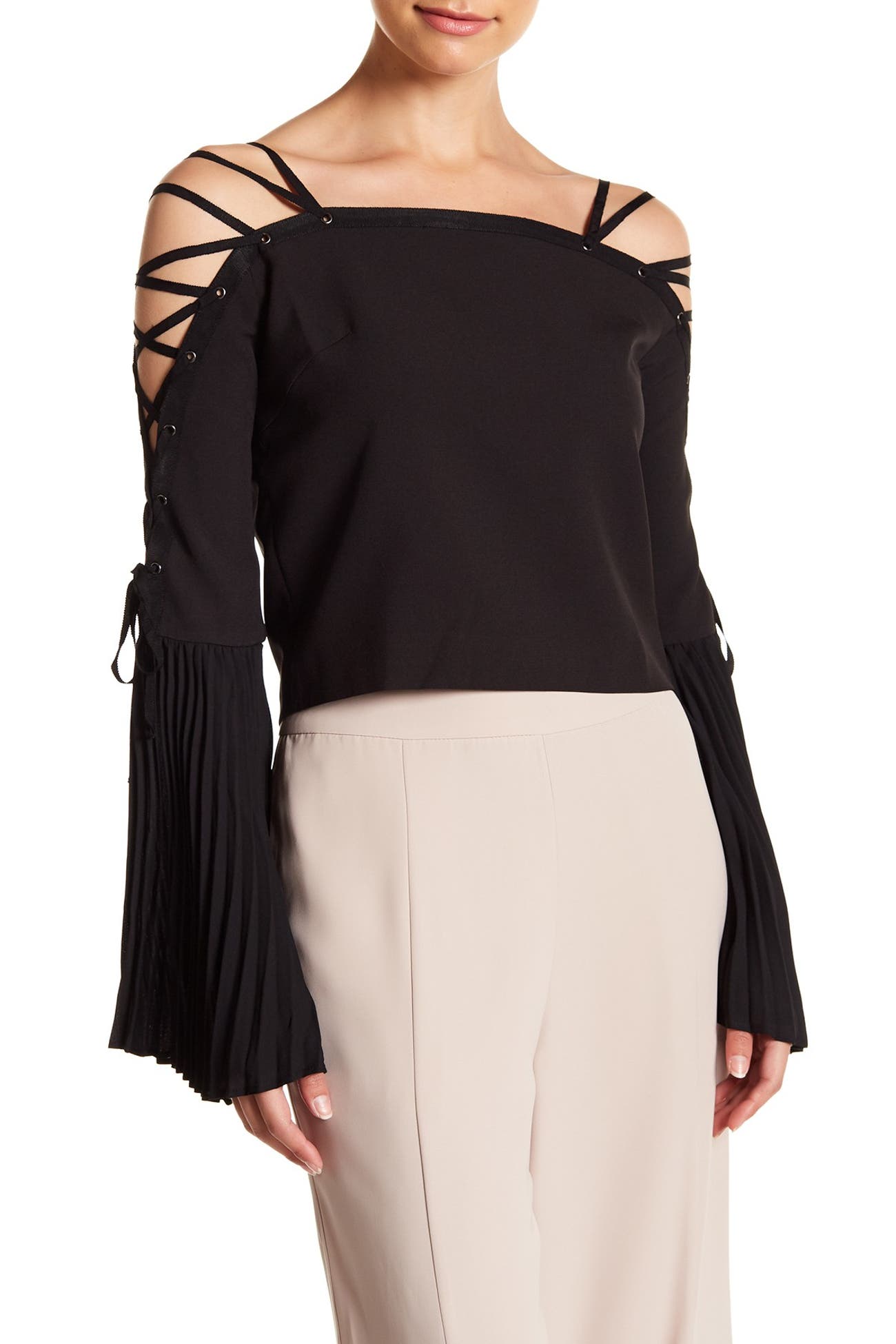 Gracia | Pleated & Lace-Up Sleeve Blouse | Nordstrom Rack