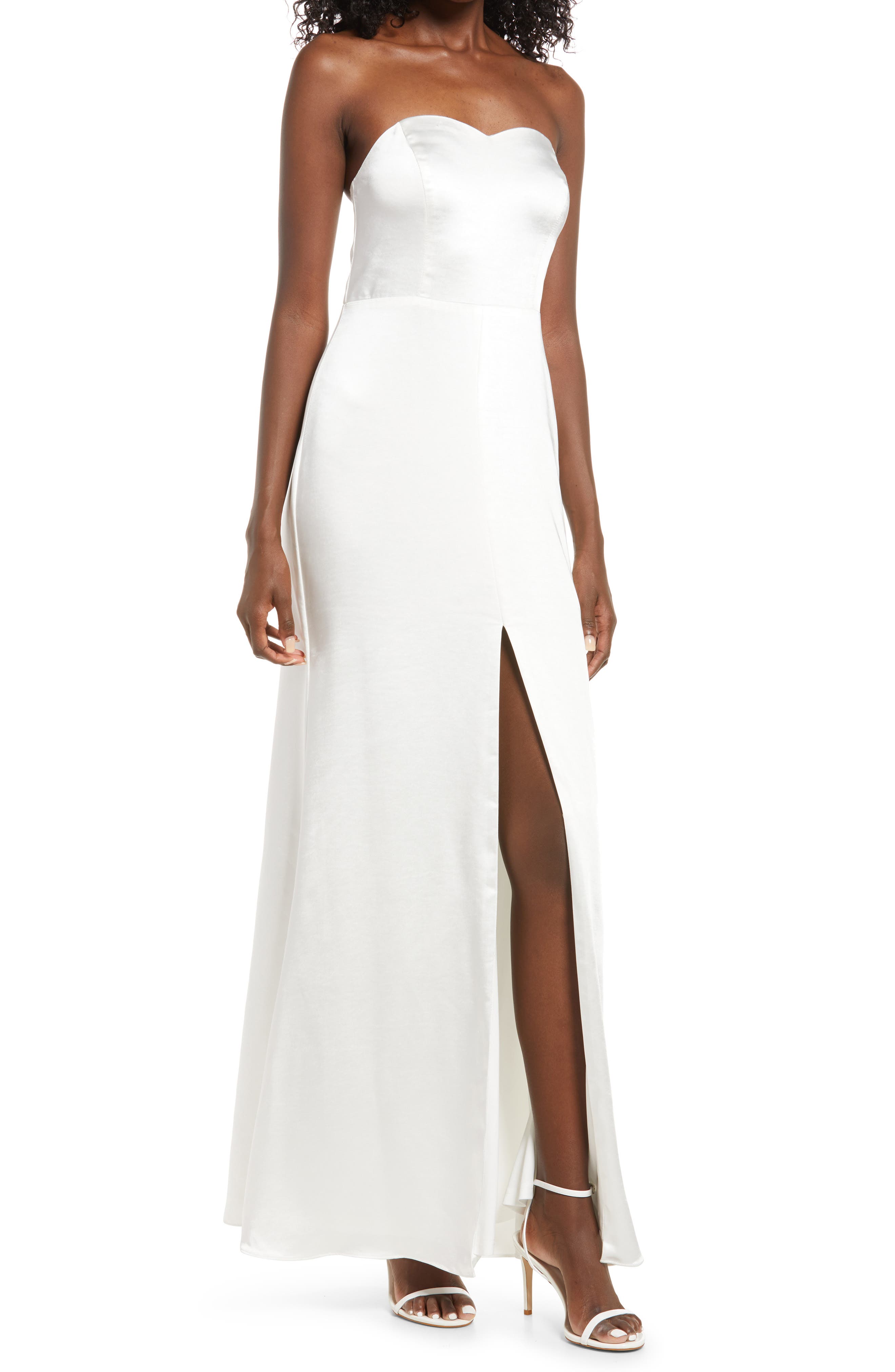 white strapless evening dress