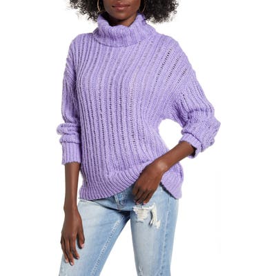J.o.a. Cable Knit Turtleneck Sweater, Purple