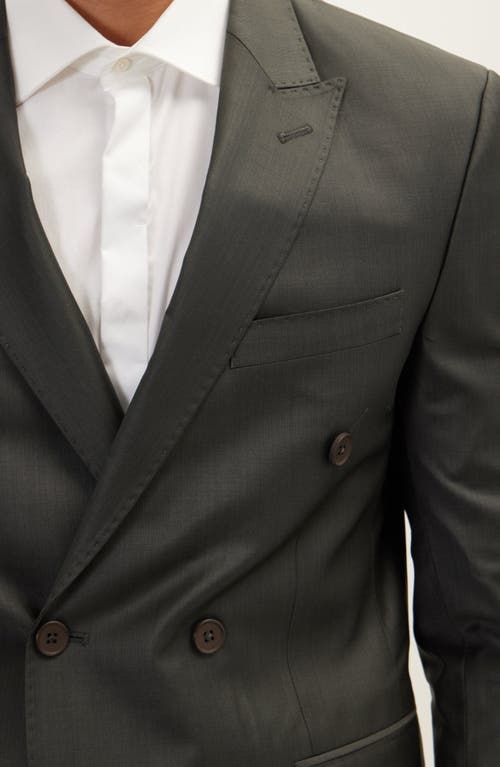 Ron Tomson Pinstripe Merino Wool Double Breasted Tuxedo In Charcoal