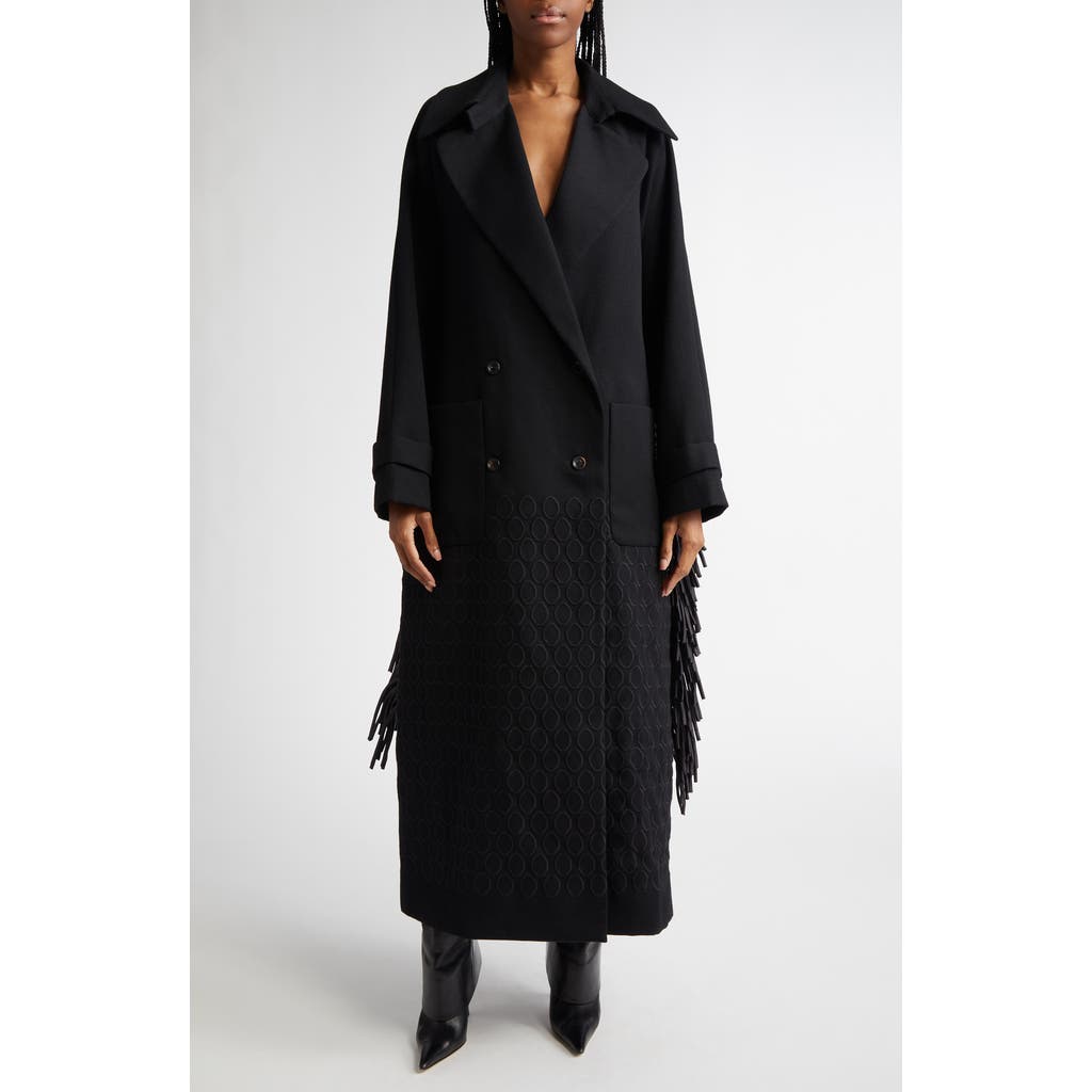 Diotima Fringe Trim Wool Walker Coat in Black