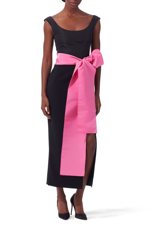 Shop Carolina Herrera Contrast Sash Scoop Neck Dress In Black Multi