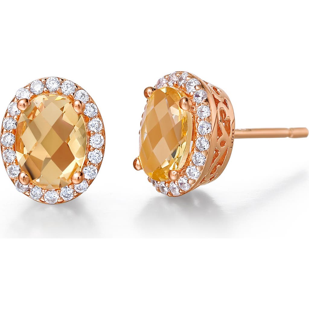 Lafonn Classic Genuine Citrine Simulated Diamond Gem Stud Earrings In White/citrine
