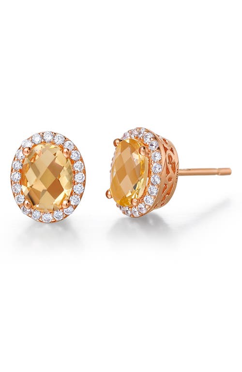 Lafonn Classic Genuine Citrine Simulated Diamond Gem Stud Earrings In White/citrine