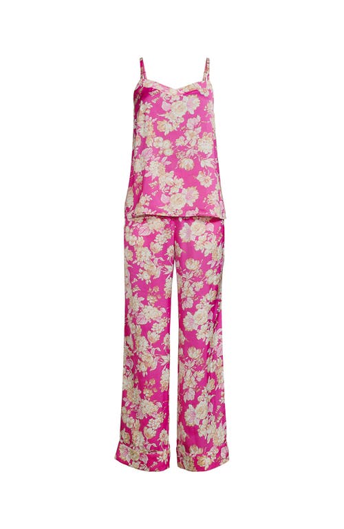 Shop Lands' End Hammered Satin 2 Piece Pajama Set In Bright Orchid Linework Floral