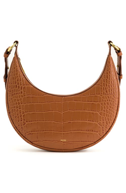 Shop Jw Pei Carly Croc Embossed Faux Leather Shoulder Bag In Acorn Brown