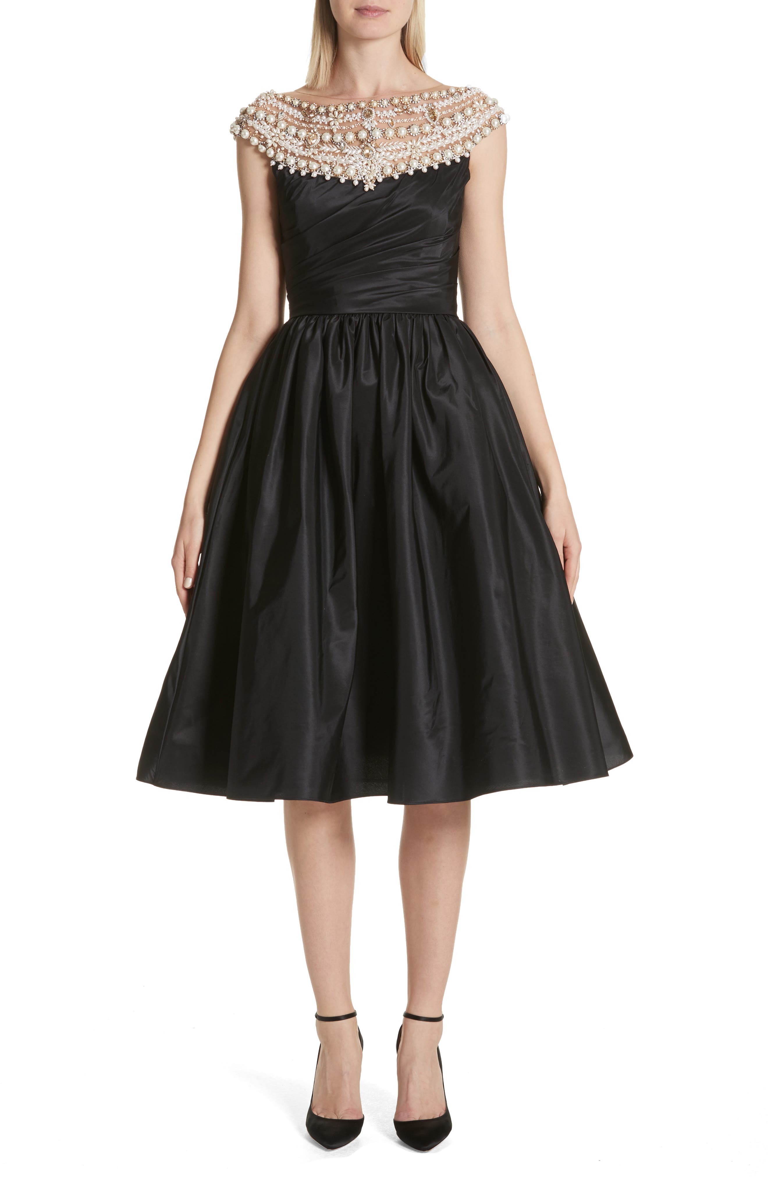 Marchesa Cap Sleeve Silk Taffeta Fit & Flare Cocktail Dress Nordstrom